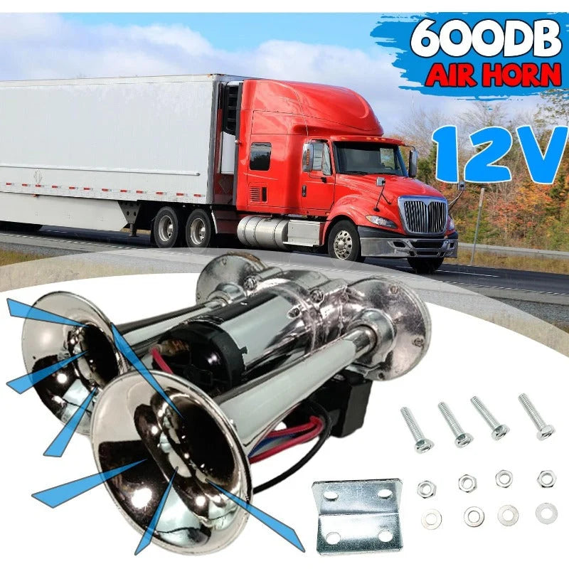 Vehicle Air Horn Dual Trumpet Built-In Compressor