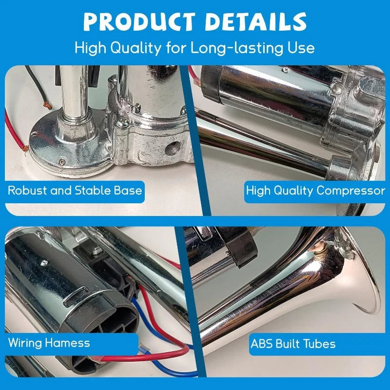Vehicle Air Horn Dual Trumpet Built-In Compressor