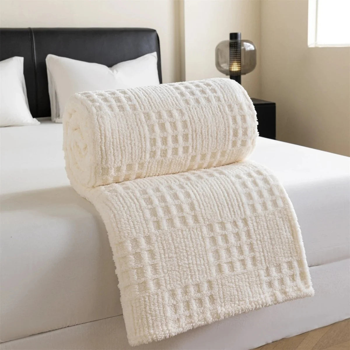 Velvet Blanket Thick Warm Waffle Jacquard Pattern