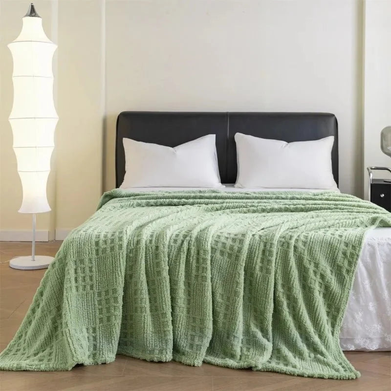 Velvet Blanket Thick Warm Waffle Jacquard Pattern