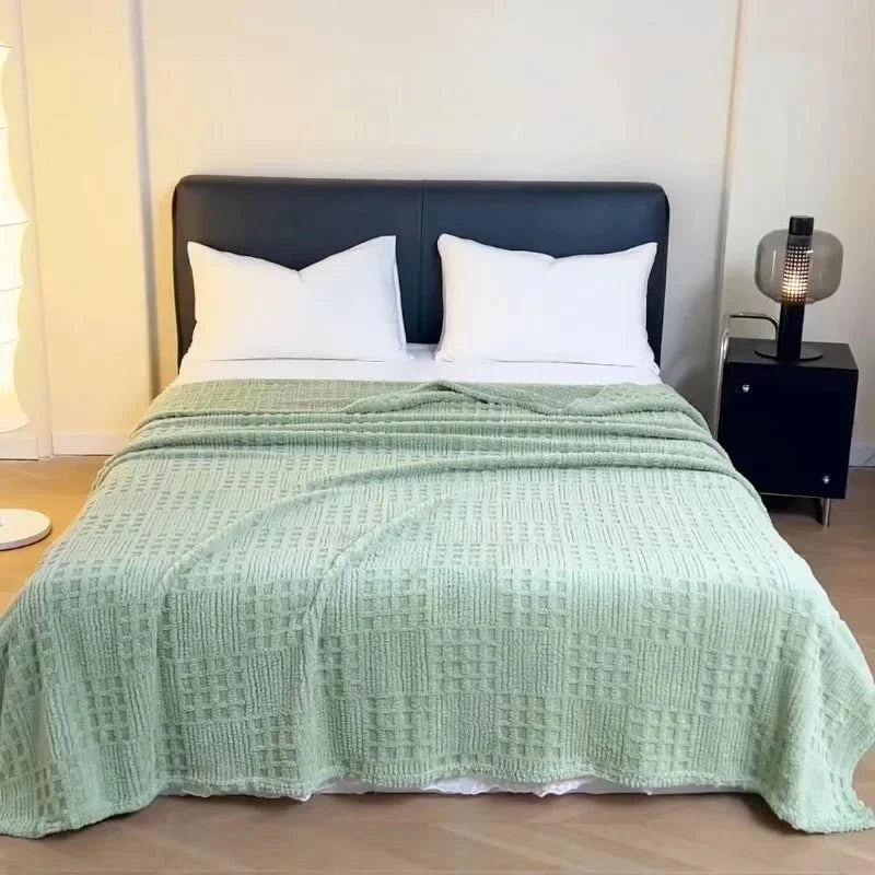 Velvet Blanket Thick Warm Waffle Jacquard Pattern