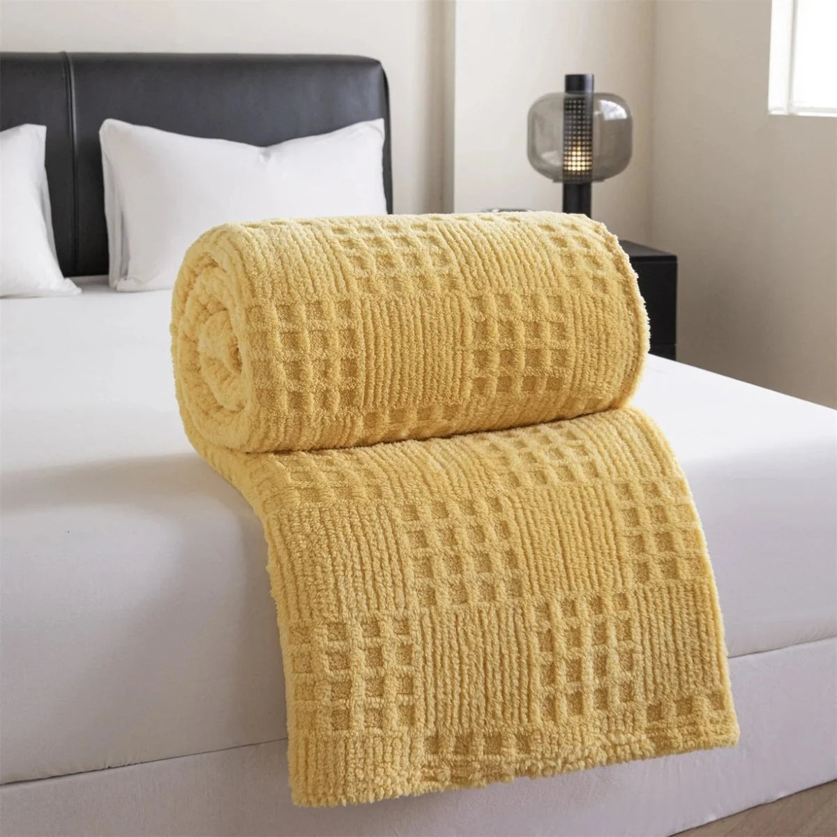 Velvet Blanket Thick Warm Waffle Jacquard Pattern