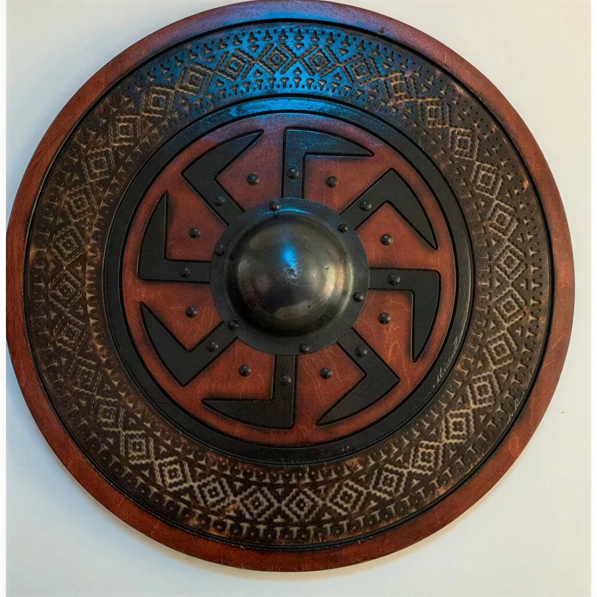 Viking Shield Solid Wood Double Raven Battleworn 12 Inch