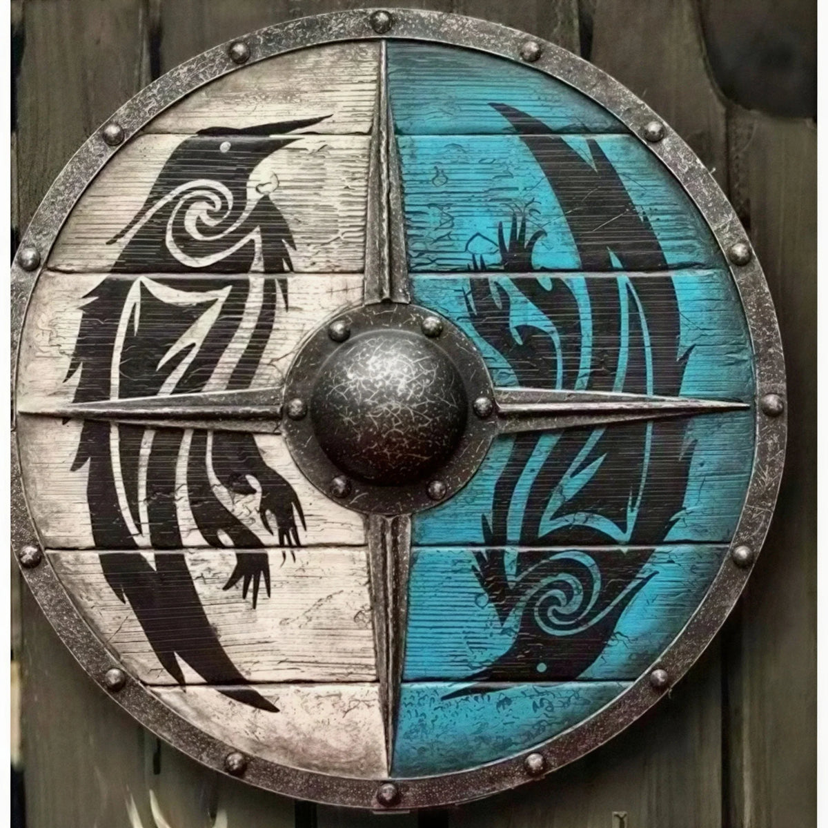 Viking Shield Solid Wood Double Raven Battleworn 12 Inch
