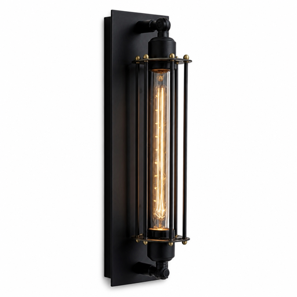 Vintage Industrial Cast Iron Cage Wall Sconce