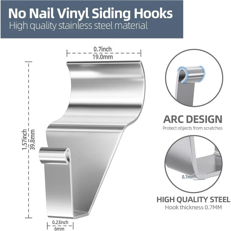 Vinyl Siding Hooks Stainless Steel No-Drill 18 lb Capacity