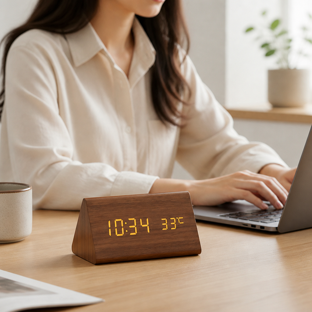Voice-Activated LED Wooden Alarm Clock