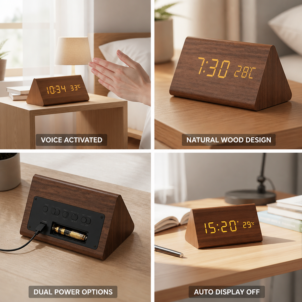 Voice-Activated LED Wooden Alarm Clock