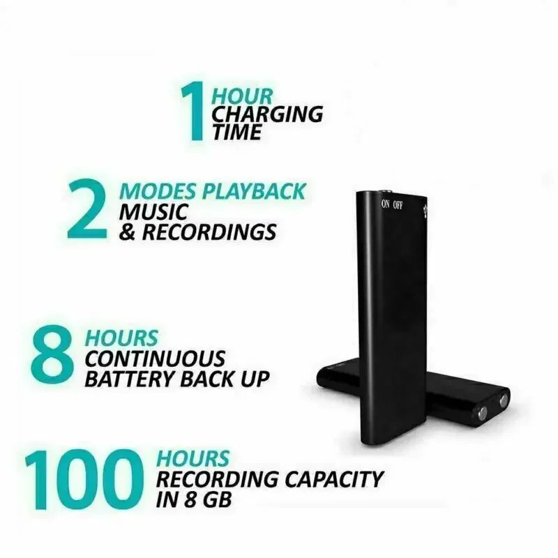 Voice Recorder Voice-Activated Built-In Magnet 13-Hour Battery