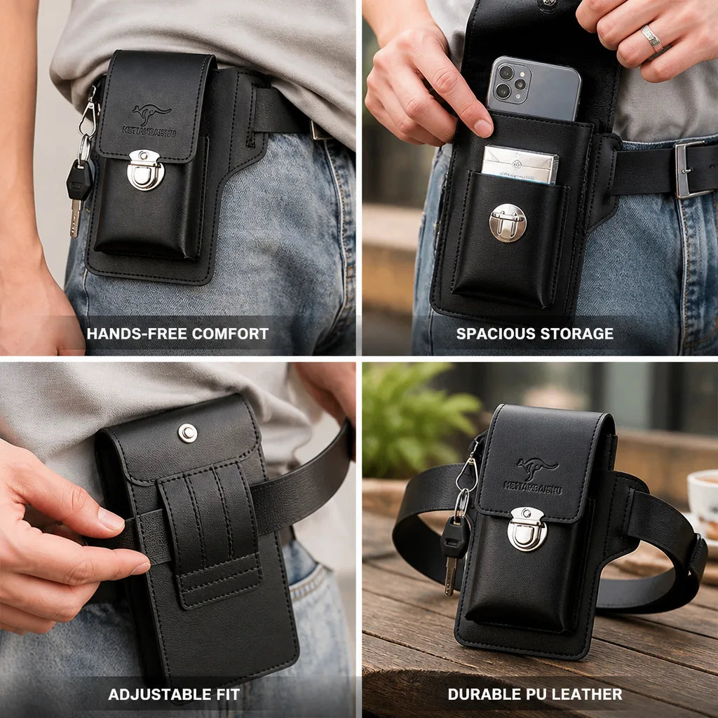Waist Bag Faux Leather Adjustable Strap 2-Piece Set