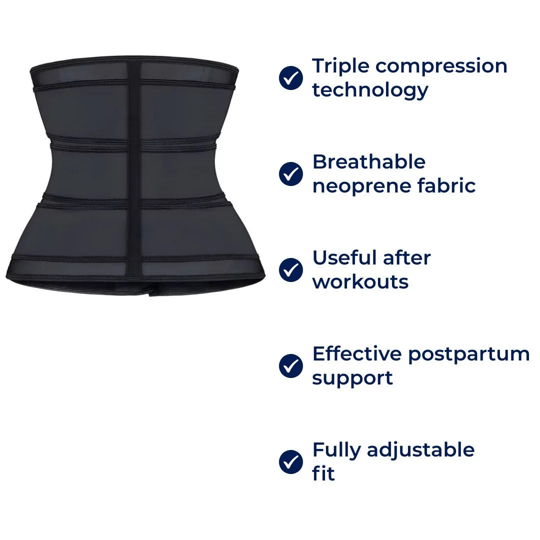 Waist Trainer Belt Triple Compression Breathable Neoprene Adjustable Fit