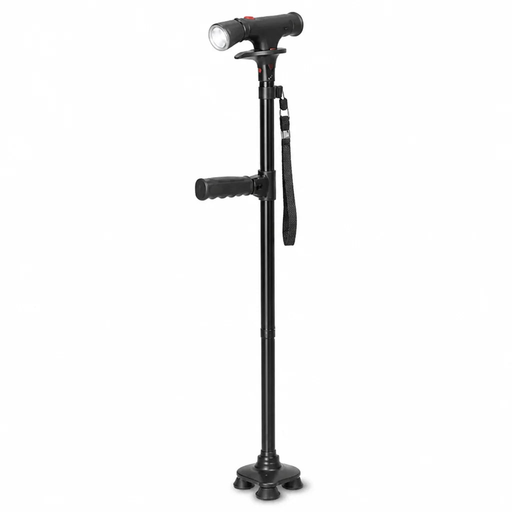 Walking Cane 4-Point Base Folding LED Light & Alarm