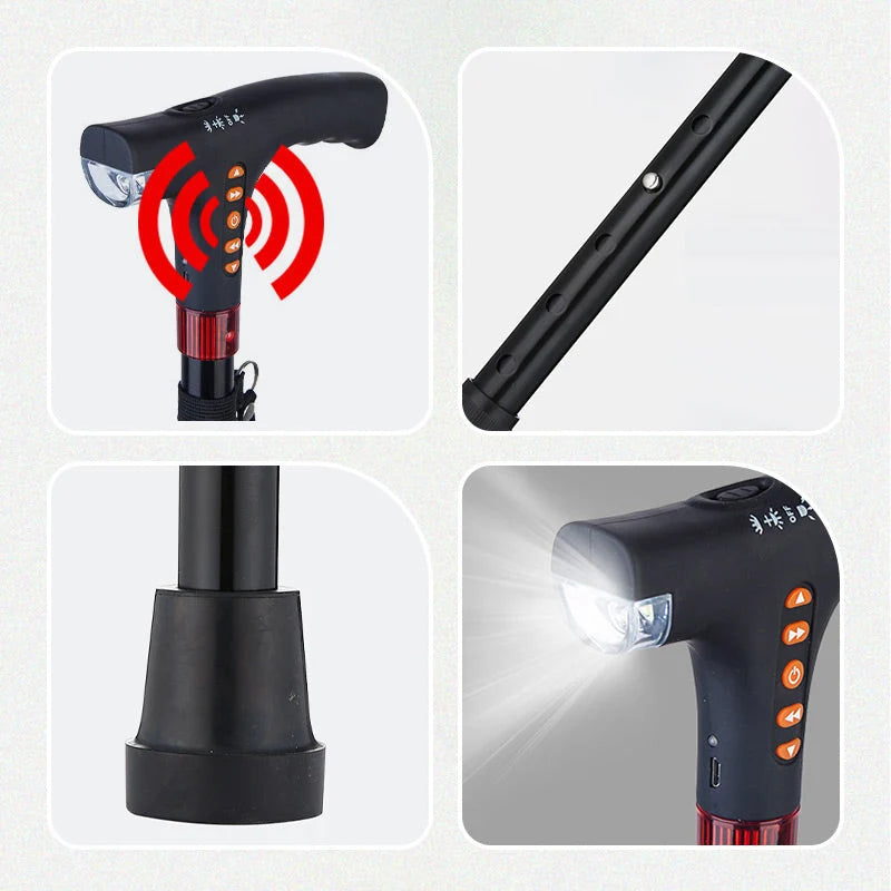 Walking Stick Adjustable Collapsible Aluminum Built-In LED & Radio