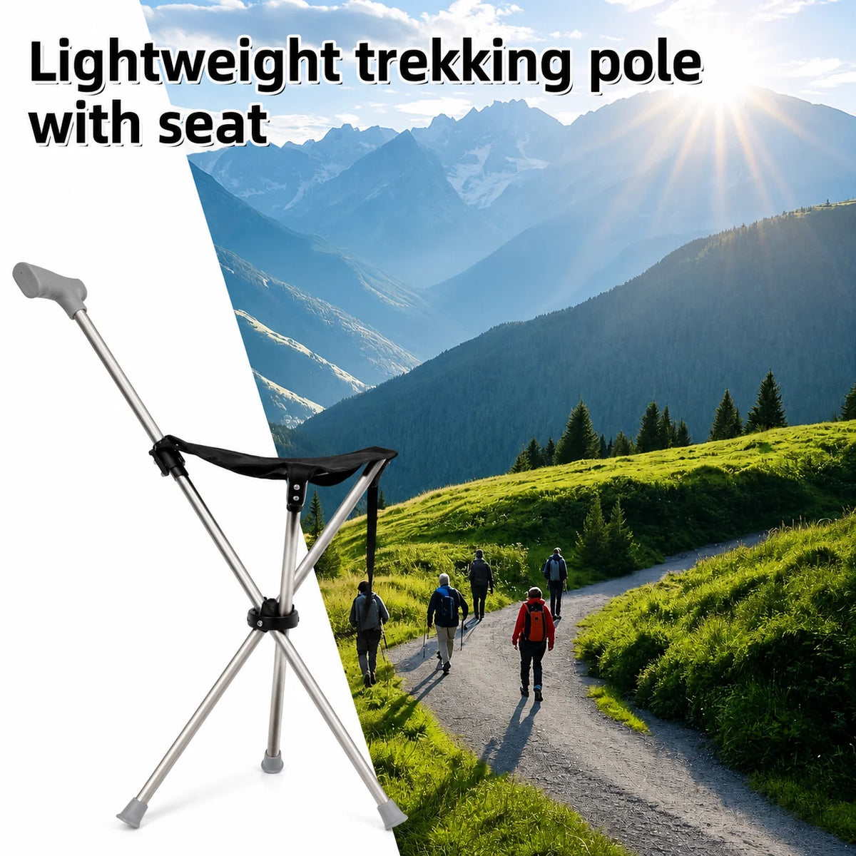 Walking Stick With Seat Foldable Stainless Steel Tripod