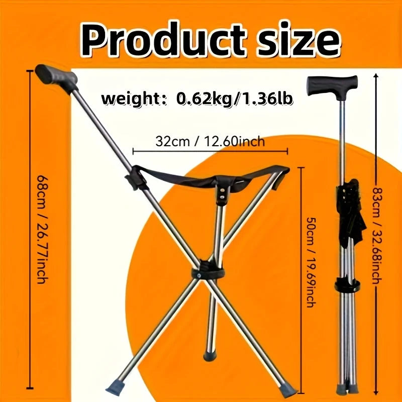 Walking Stick With Seat Foldable Stainless Steel Tripod