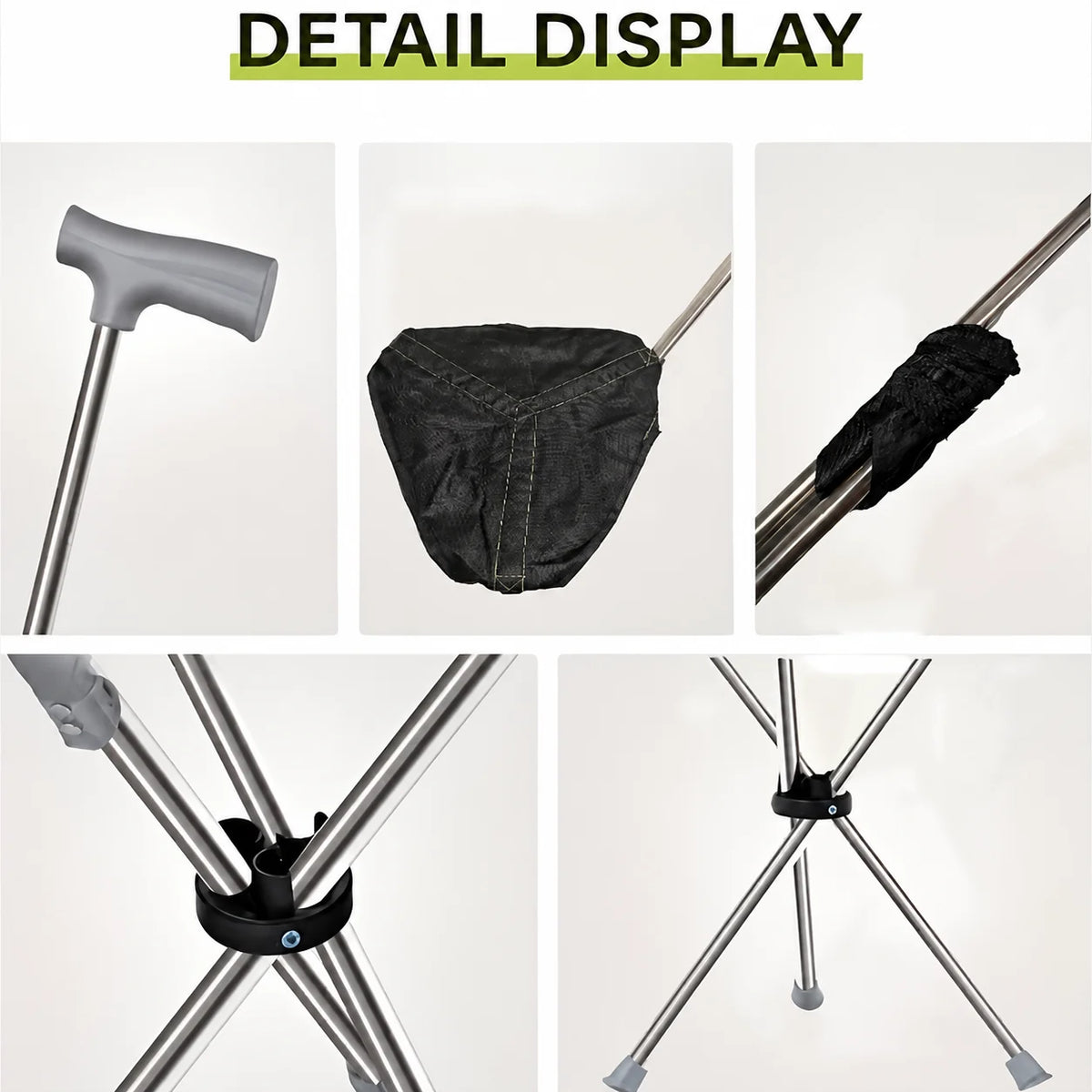 Walking Stick With Seat Foldable Stainless Steel Tripod