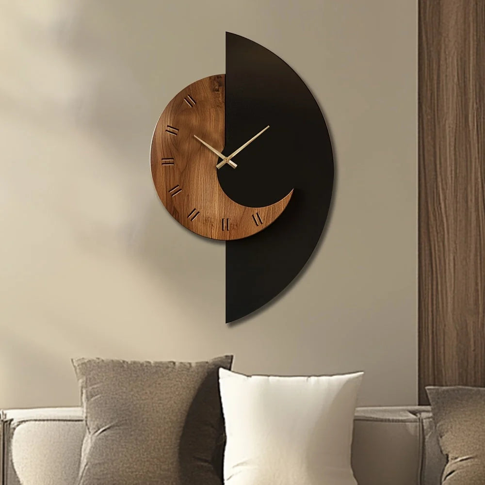 Wall Clock Half-Moon Timber Silent Quartz