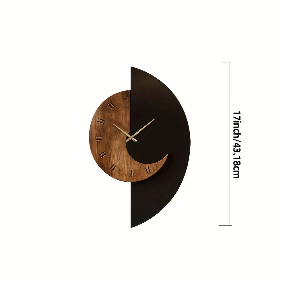 Wall Clock Half-Moon Timber Silent Quartz
