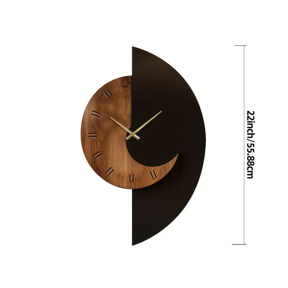 Wall Clock Half-Moon Timber Silent Quartz