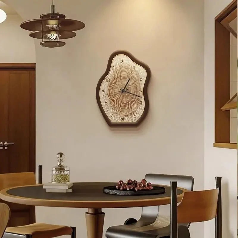 Wall Clock Irregular Ring Design Silent Movement Wood-Inspired Pattern