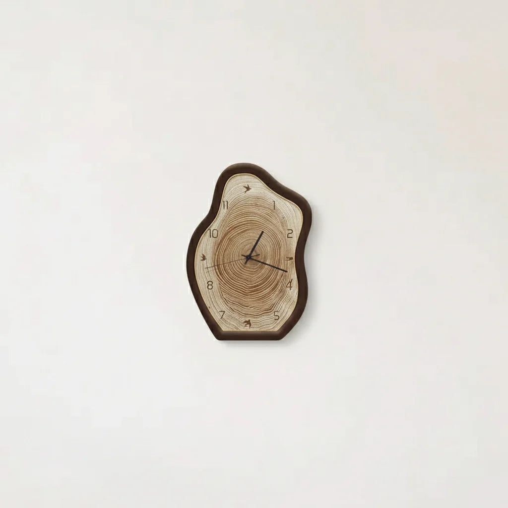 Wall Clock Irregular Ring Design Silent Movement Wood-Inspired Pattern