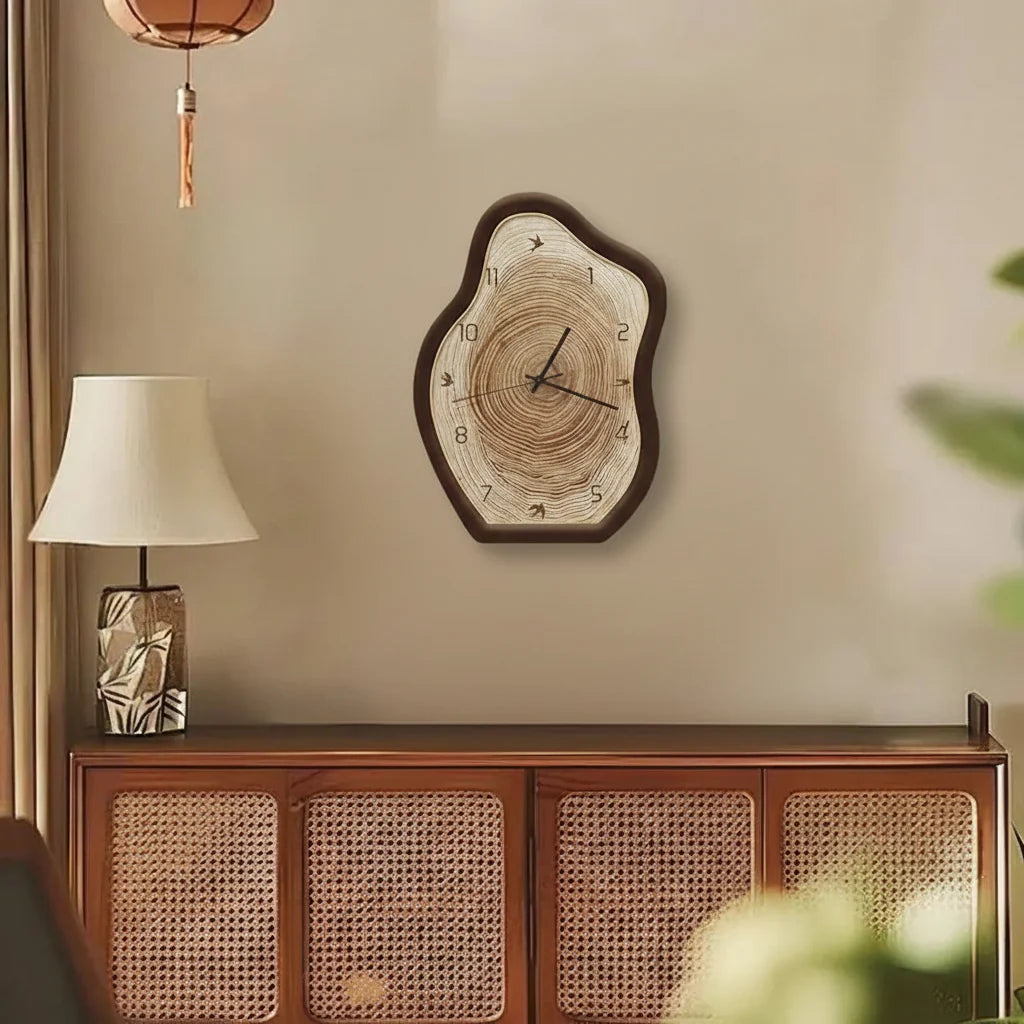 Wall Clock Irregular Ring Design Silent Movement Wood-Inspired Pattern