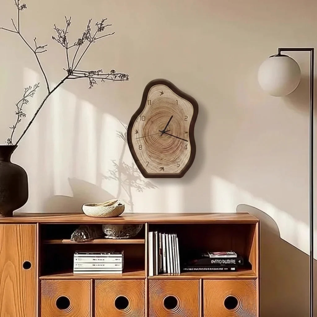 Wall Clock Irregular Ring Design Silent Movement Wood-Inspired Pattern