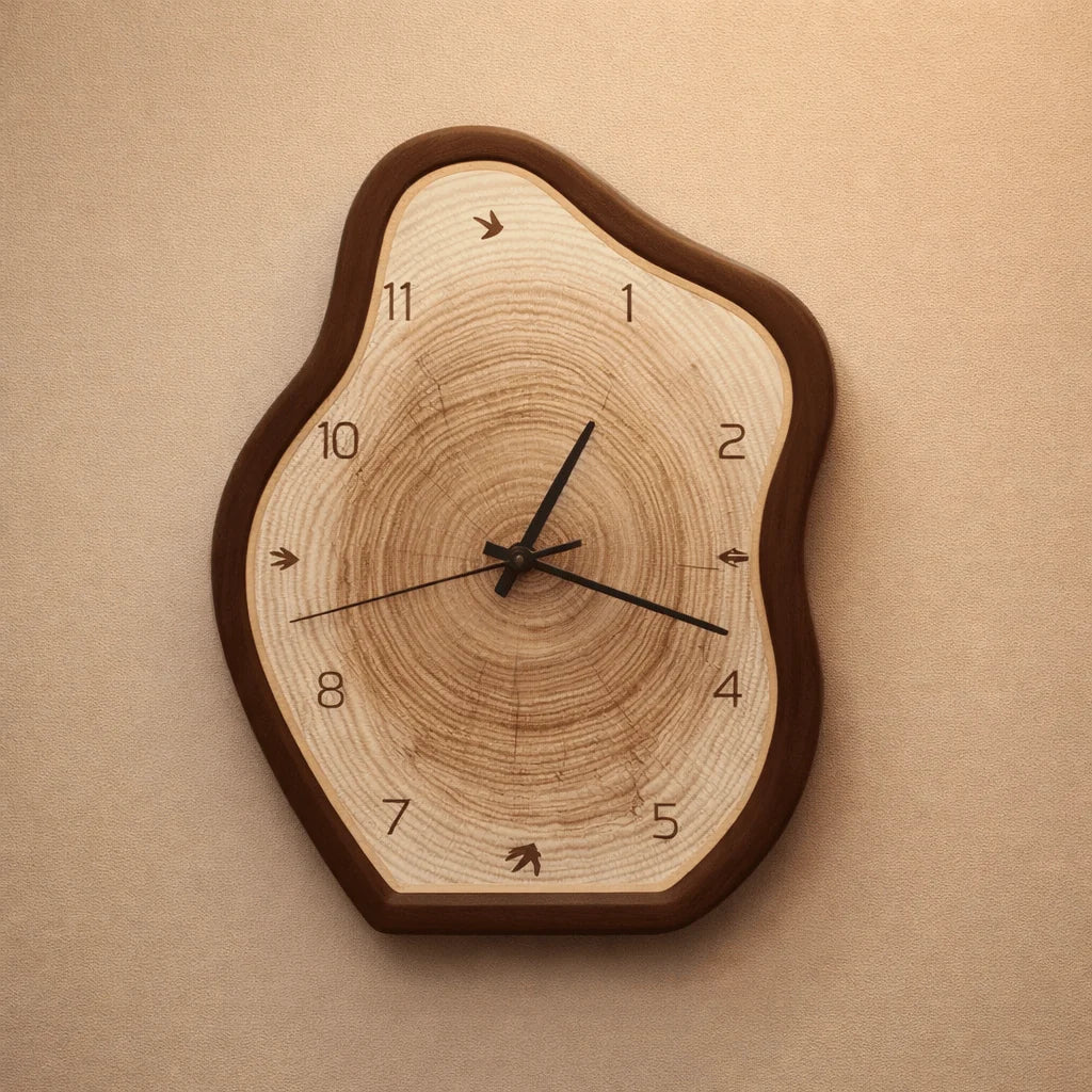 Wall Clock Irregular Ring Design Silent Movement Wood-Inspired Pattern