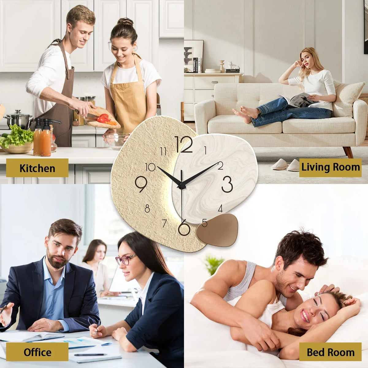 Wall Clock Matte Stone-Textured Face & Silent Sweep