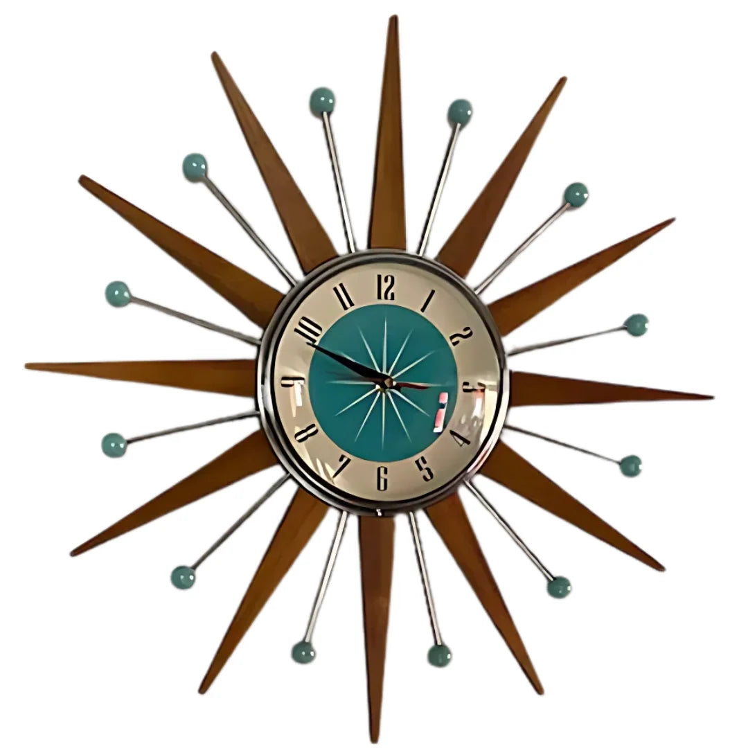 Wall Clock Mid-Century Sunburst Silent Movement