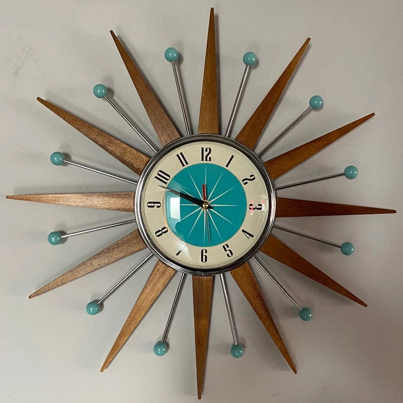 Wall Clock Mid-Century Sunburst Silent Movement
