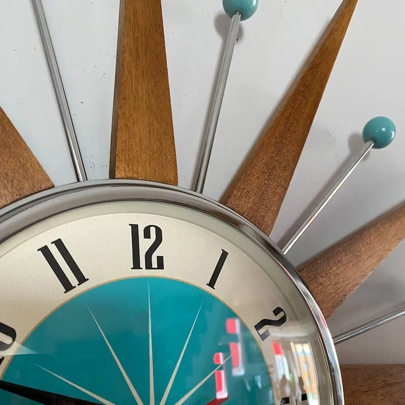 Wall Clock Mid-Century Sunburst Silent Movement