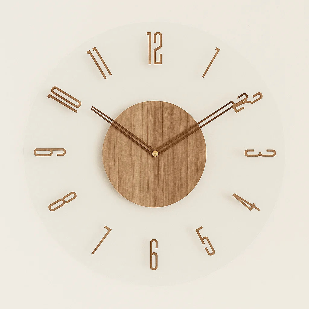 Wall Clock Natural Wood Silent Quartz Movement Clear Numbers