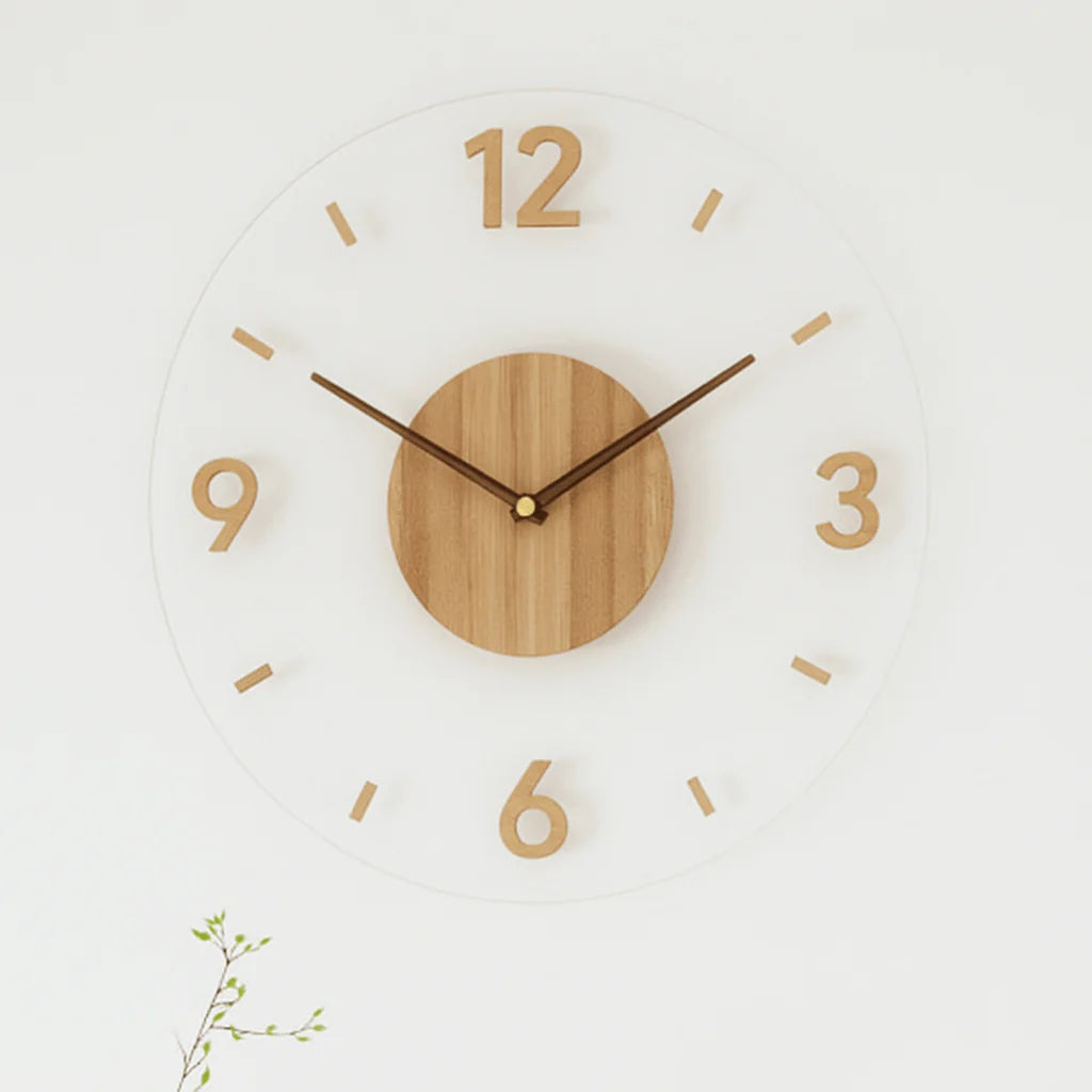Wall Clock Natural Wood Silent Quartz Movement Clear Numbers