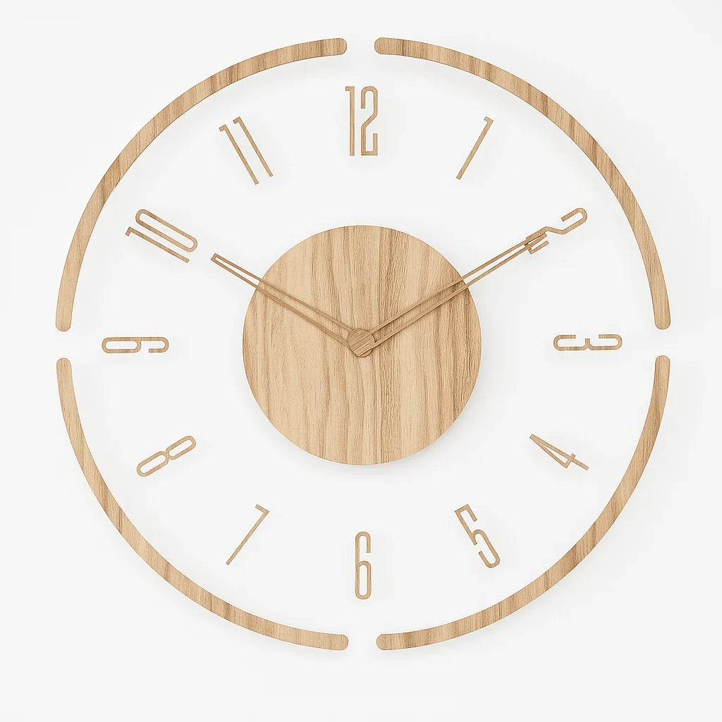Wall Clock Natural Wood Silent Quartz Movement Clear Numbers