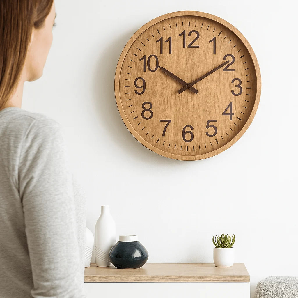 Wall Clock Silent Quartz Wood Finish 11.8-Inch