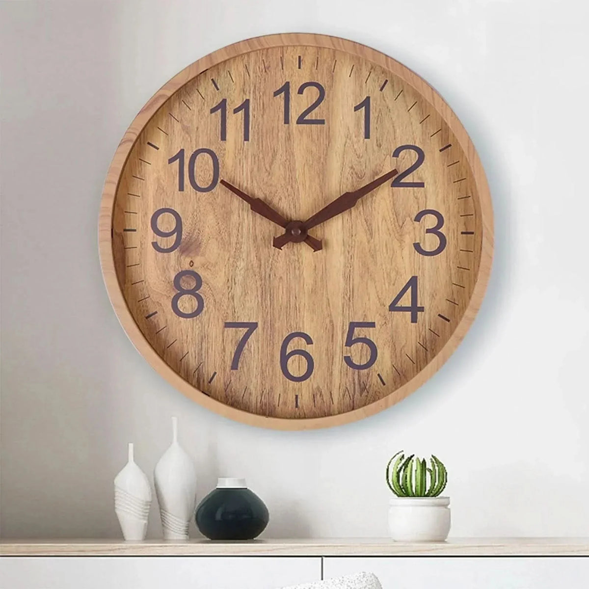 Wall Clock Silent Quartz Wood Finish 11.8-Inch