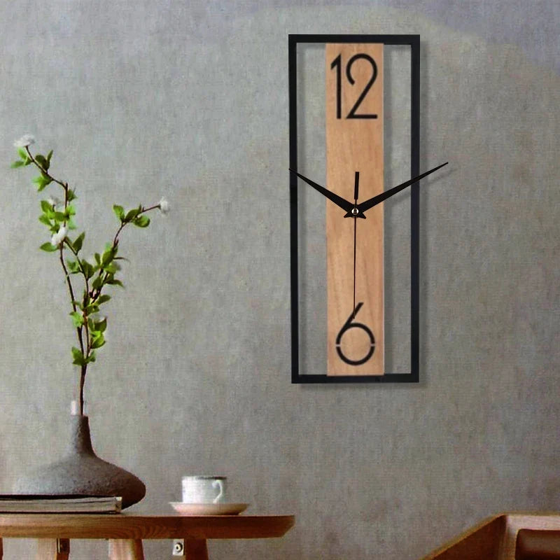 Wall Clock Slim Rectangular Wood Grain Silent Sweep
