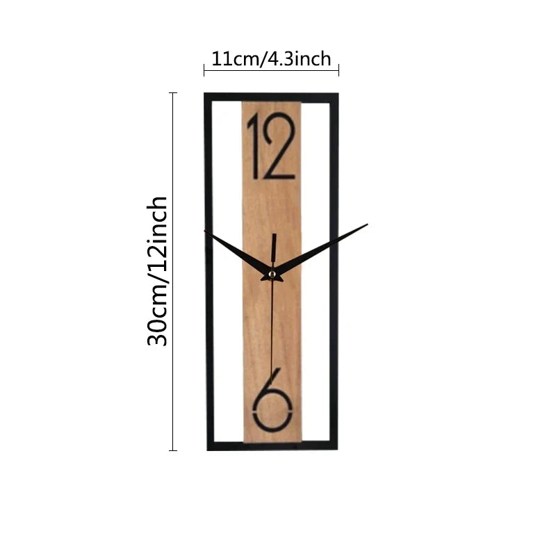 Wall Clock Slim Rectangular Wood Grain Silent Sweep