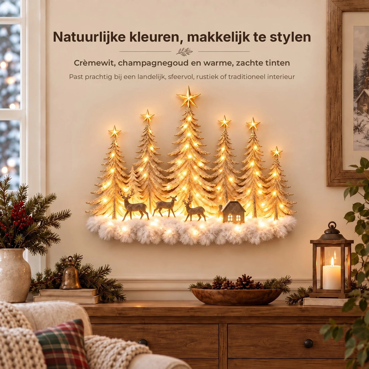 Wall Decor 3D Winter Scene With Deer Warm LED