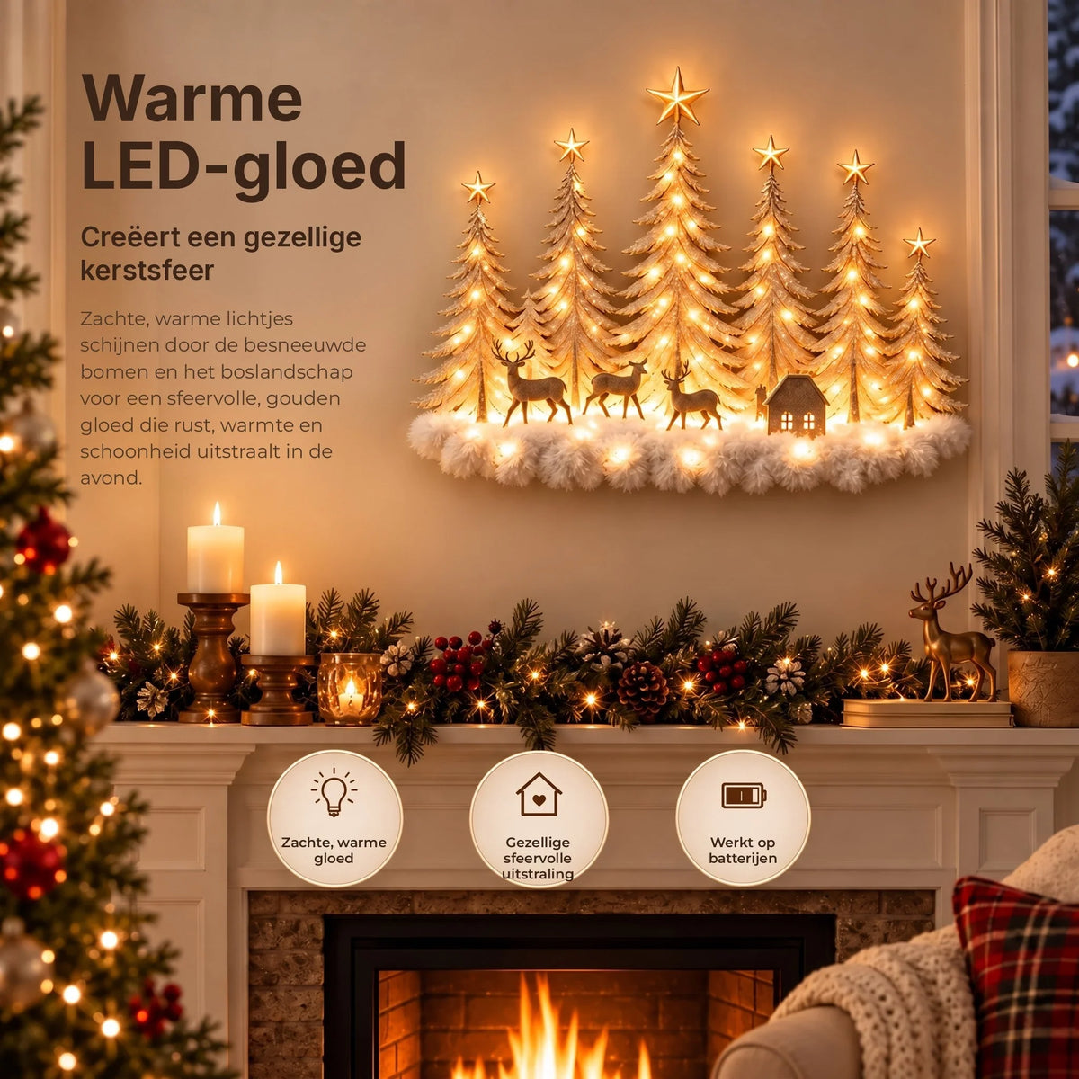 Wall Decor 3D Winter Scene With Deer Warm LED