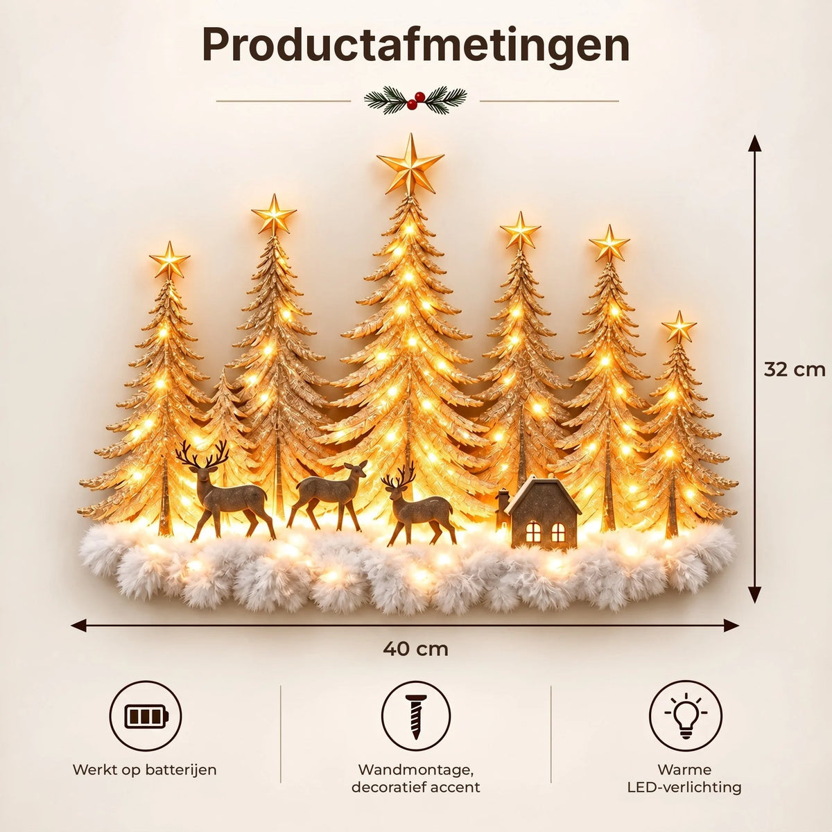 Wall Decor 3D Winter Scene With Deer Warm LED