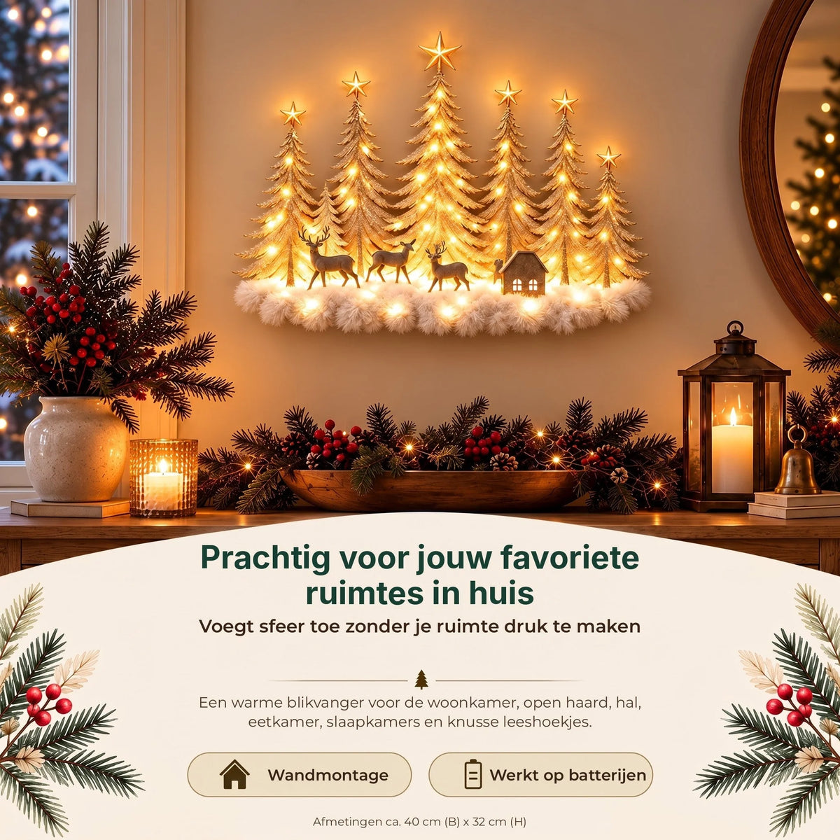 Wall Decor 3D Winter Scene With Deer Warm LED