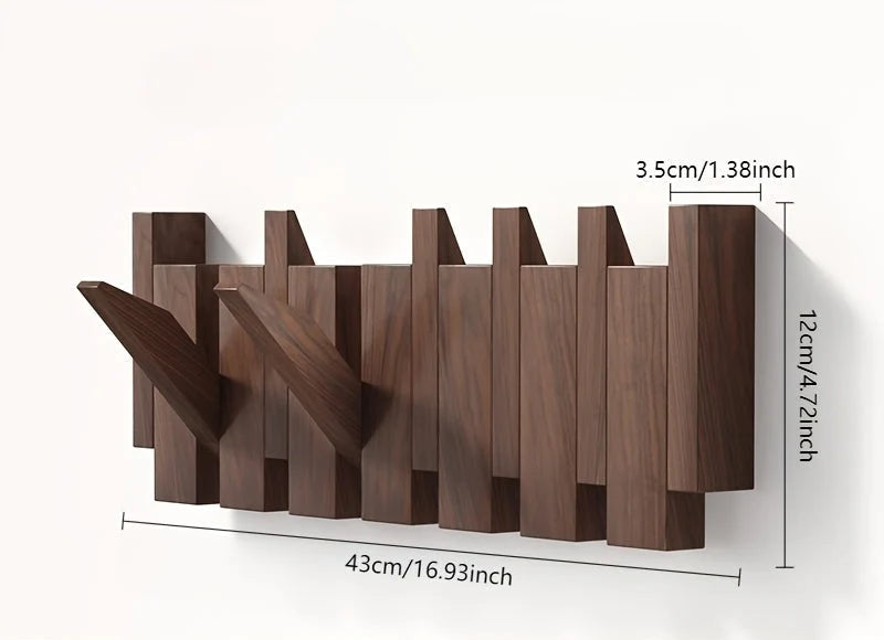Wall Hook Rack Fold-Flat Solid Timber 6 Hooks