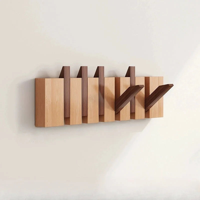 Wall Hook Rack Fold-Flat Solid Timber 6 Hooks
