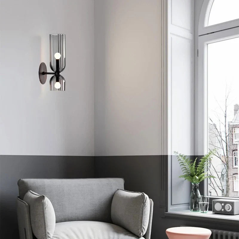 Wall Lamp Smoked Glass Tube Shadow-Free Dual Mount