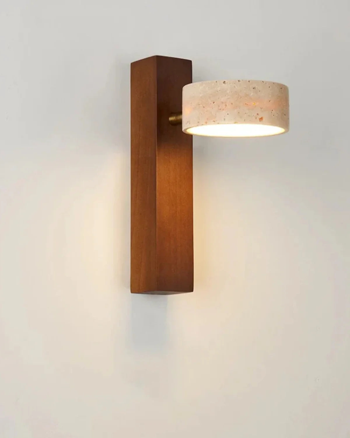 Wall Lamp Solid Travertine Shade & Timber Arm