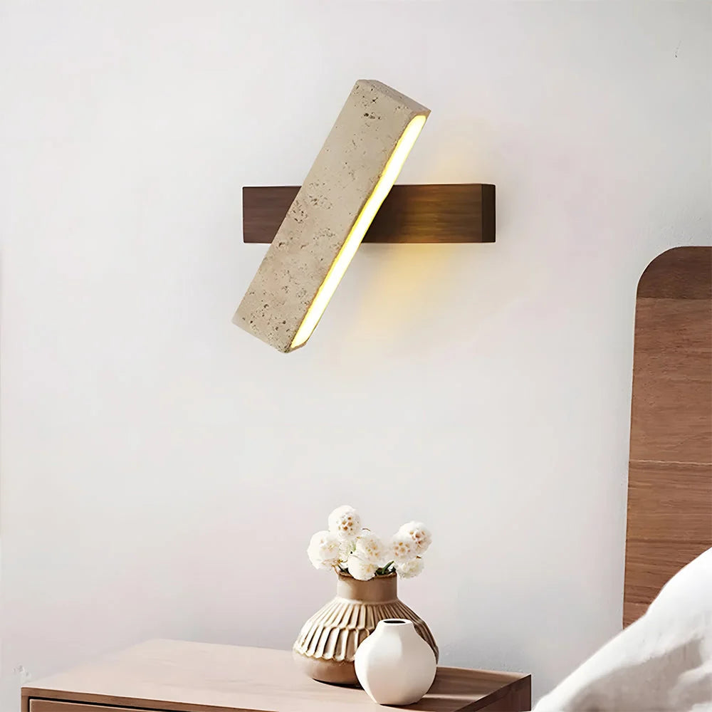 Wall Light Travertine Stone Walnut Mount