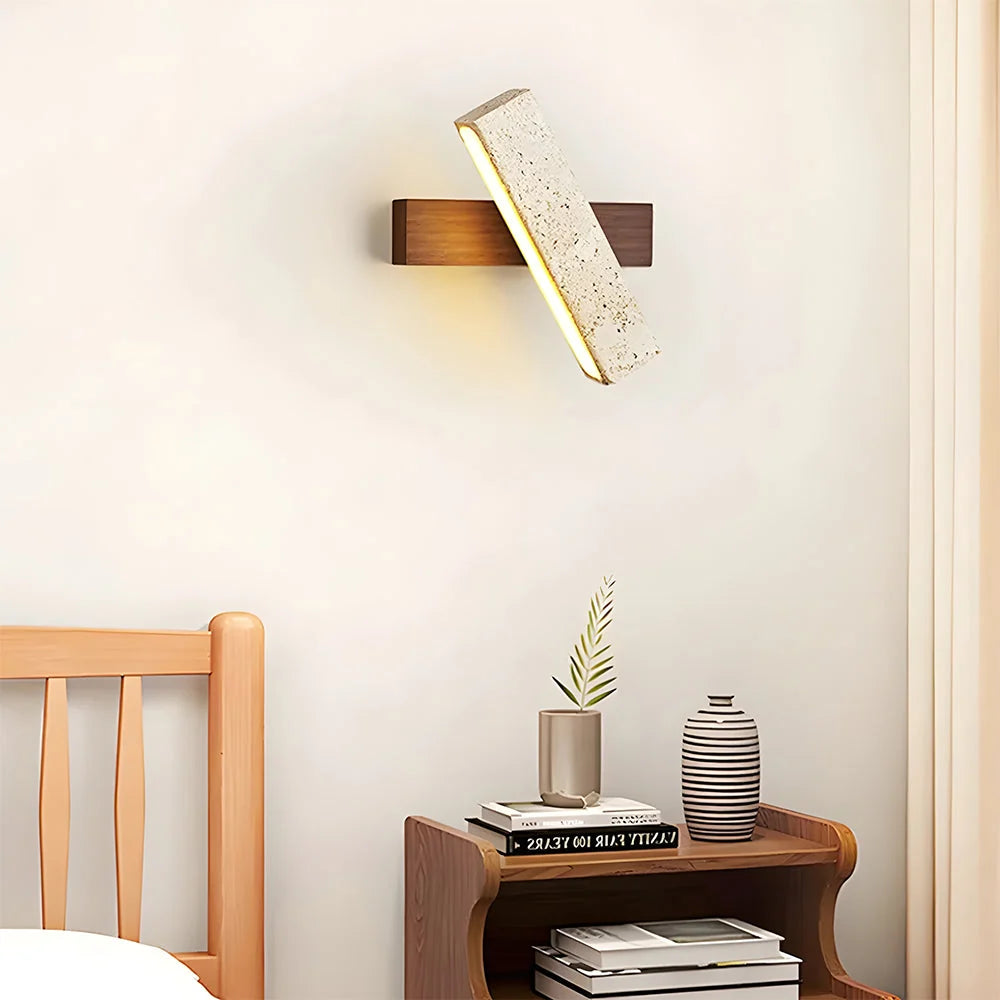 Wall Light Travertine Stone Walnut Mount