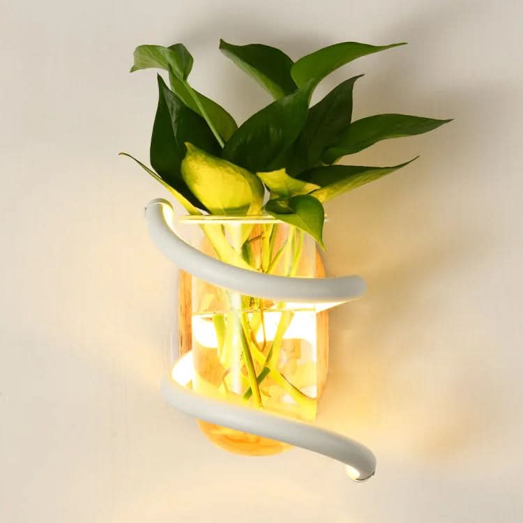 Wall Light Wooden LED With Glass Vase Holder